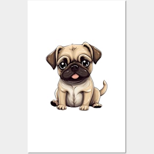 Cute Cartoon Pug Puppy Dog Posters and Art